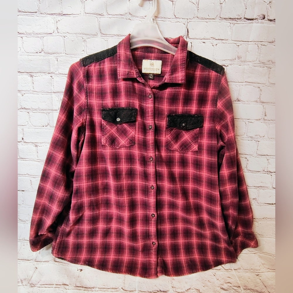 Legendary White Tails Womens Western Embroidered Plaid Country Boho XXL Button D